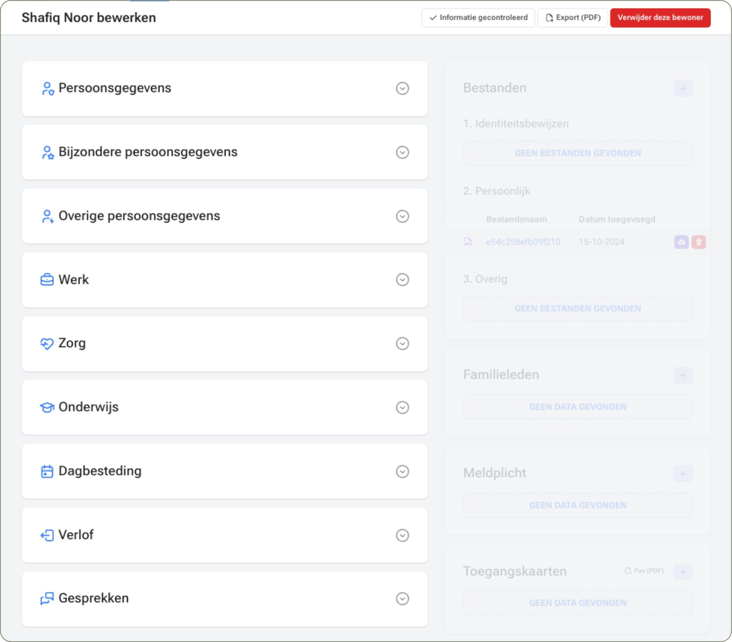 Personalia dossier overzicht