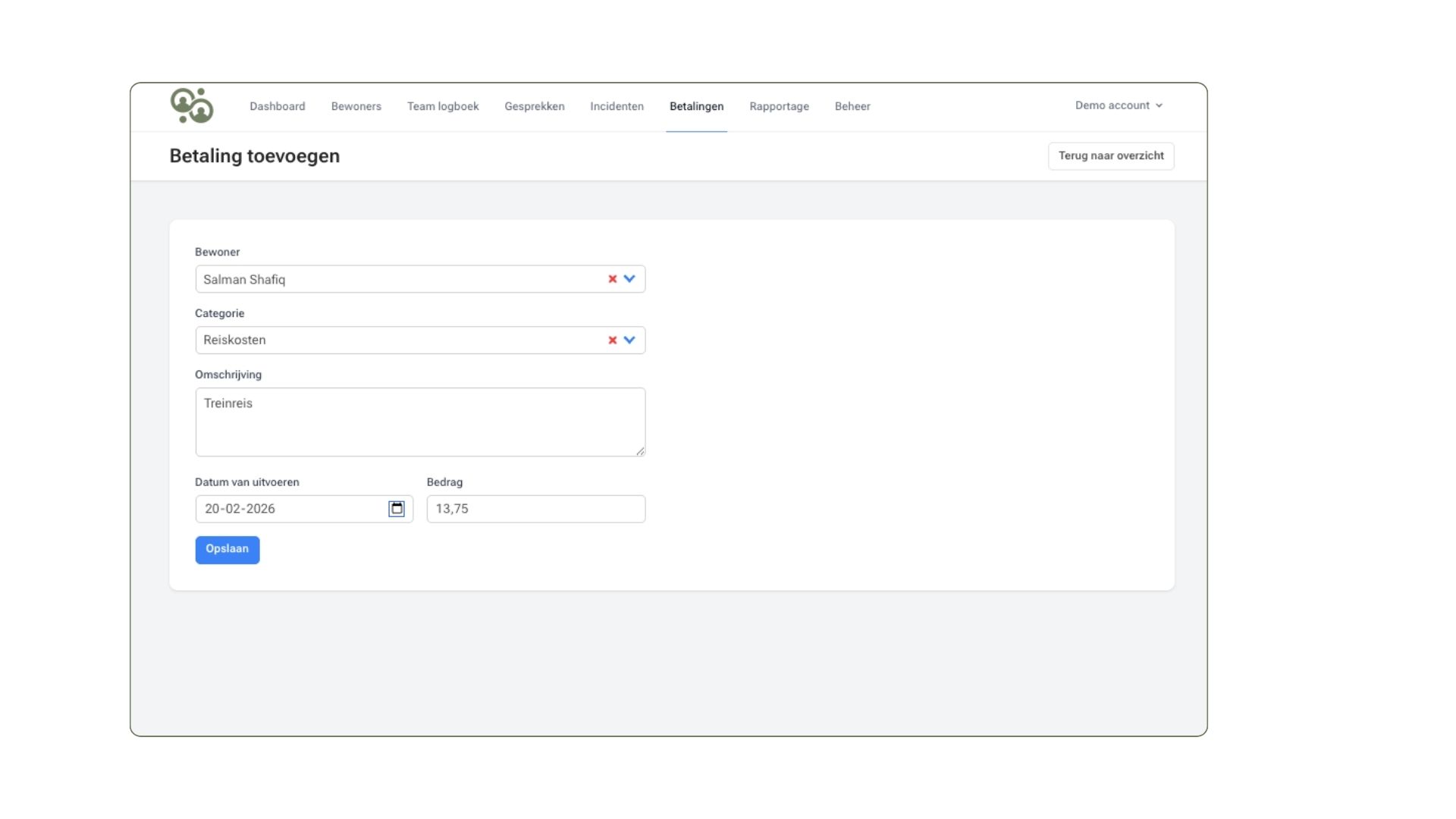 Gestructureerde betalingsvastlegging interface